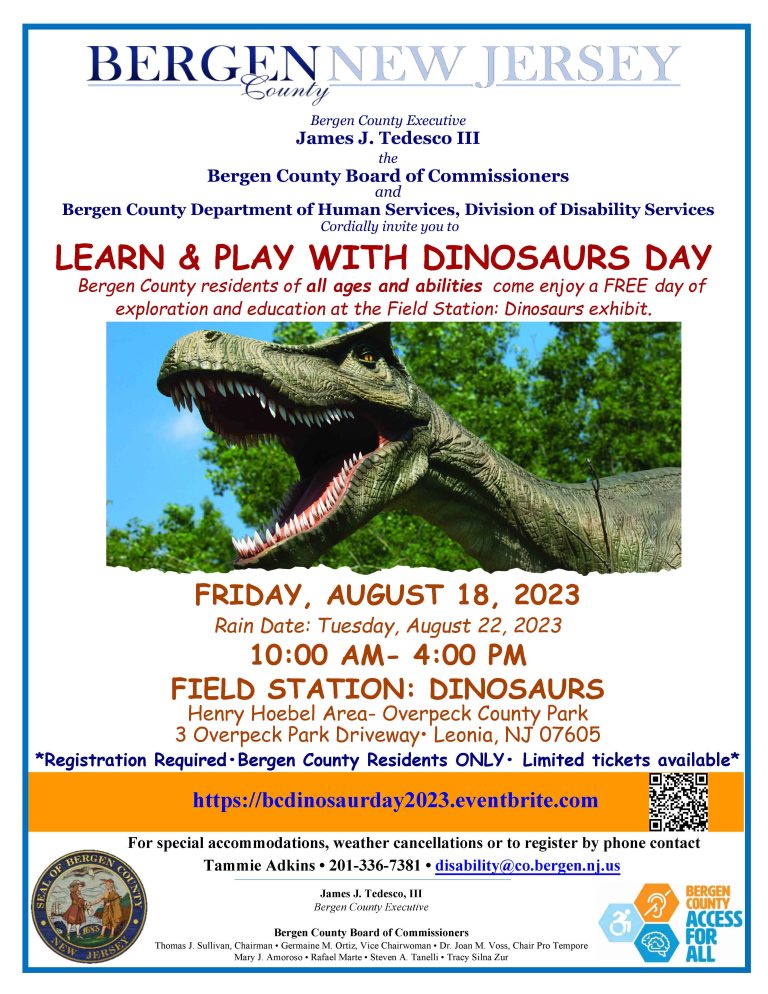 BERGEN COUNTY HOSTS EDUCATIONAL PROGRAMMING FOR VISITORS OF ALL ABILITIES AT FIELD STATION: DINOSAURS