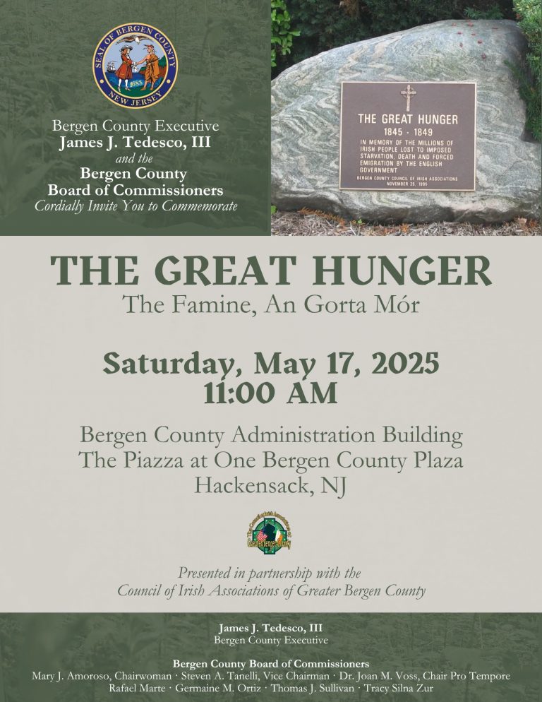 BERGEN COUNTY TO HOST ANNUAL GREAT HUNGER REMEMBRANCE CEREMONY