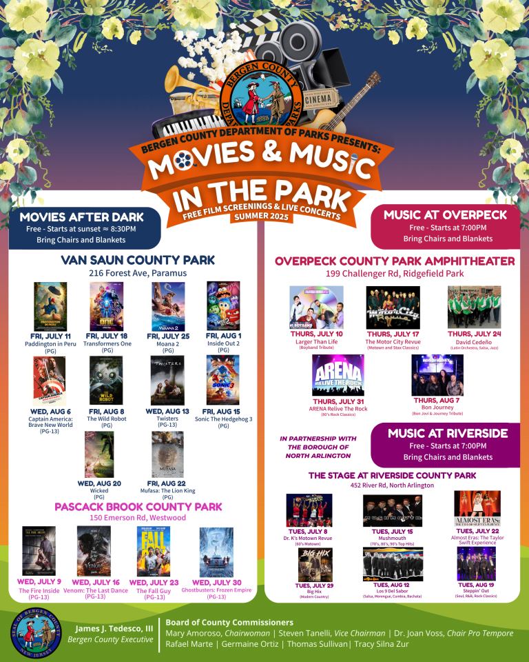 BERGEN COUNTY ANNOUCES RETURN OF SUMMER MOVIES & CONCERTS IN THE PARK